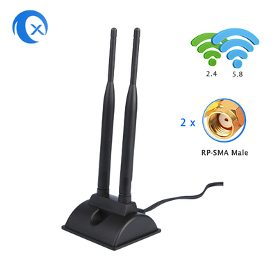 هوائي واي فاي 6dBi مع رابط RP-SMA الذكور 2.4GHz 5GHz القاعدة المغناطيسية المزدوجة النطاق لجهاز التوجيه اللاسلكي واي فاي PCI-E