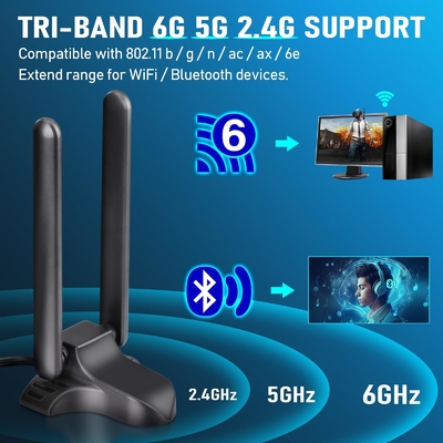 هوائي واي فاي 6E ثلاثي النطاق 2.4GHz 5GHz 6GHz القاعدة المغناطيسية هوائي واي فاي RP-SMA رابط لجهاز كمبيوتر كمبيوتر سطح المكتب جهاز توجيه لاسلكي